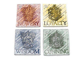 Harry Potter Glass Coaster Set - Hogwarts House Crests - Comes with Stylish Wooden Holder