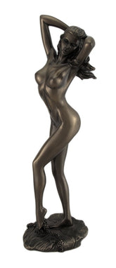 Bronzed Finish Nude Female with Hands in Hair Statue Sculpture Erotic Art