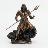 Veronese Design 8" Tall Poseidon Ruler of The Sea Holding Trident Standing On Wave Cold Cast Resin Statue Antique Bronze Finish Sculpture