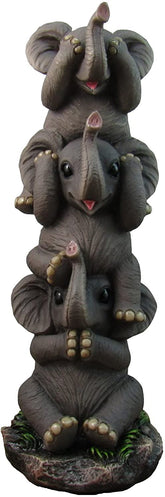 DWK Elephant See No Evil Hear No Evil Speak No Evil Sitting Decorative Figurine | Safari African Figurine and Elephant Desk Decor | Baby Statues and Figurines - 10"