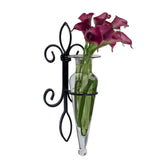 Danya B. Home Accent Wall Mount Fleur de Lis Flower Vase Sconce Made from Iron and Clear Glass, it Can be Displayed on The Wall Indoors or Perfect for The Patio
