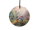 Trend Setters Disney Thomas Kinkade Artwork Mickey and Minnie Sweetheart Bridge 3.5” Starfire Prints Hanging Glass Print Accessory