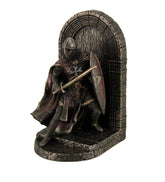 Maltese Crusader Statue in Armor Guarding Door Holding Shield & Sword Bronze Finish Resin Bookend 7.5 Inches High