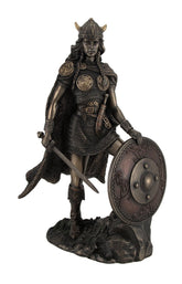 Veronese Design Viking Shieldmaiden Bronze Finished Statue Norse Mythology
