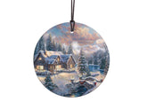 Thomas Kinkade - Christmas Chapel - 3.5” Starfire Prints Hanging Glass Print Accessory - Ideal Decoration for Gifting and Collecting