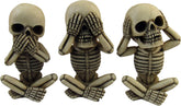 DWK Morbid Morals See Hear Speak No Evil Mini Skeleton Figurines | Macabre for Halloween Gothic Home Decor | Office Desk Decorations | Halloween Decorations - 4" (Set of 3)