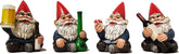 DWK 4" Happy Time Bunch Set of Four (4) Mini Gnomes with Bong Wine Beer and Pipe Party Favor Figurine Decor for Home and Office