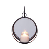 Danya B. Round Wrought Iron Pillar Candle Sconce with Mirror – A Decorative Rustic Metal Hanging Wall Candleholder