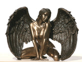 Bronzed Finish Kneeling Nude Winged Female Statue