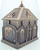Religious Catholic Gift Cold Cast Bronze 5 7/8 Inch Church Chapel Icon Rosary Keepsake Trinket Box