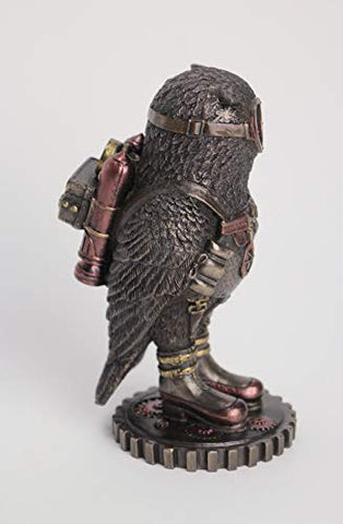 Steampunk Owl with Jetpack Statue Sculpture on Gears