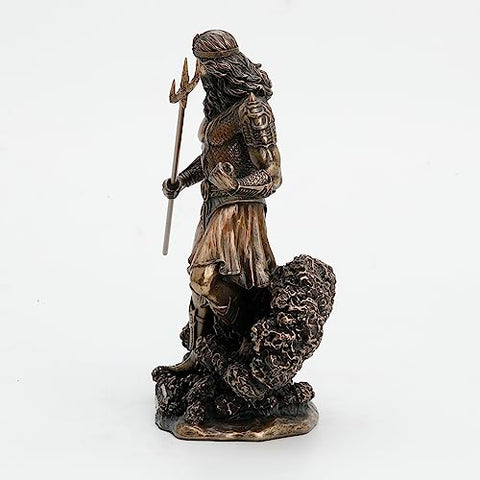 Veronese Design 8" Tall Poseidon Ruler of The Sea Holding Trident Standing On Wave Cold Cast Resin Statue Antique Bronze Finish Sculpture