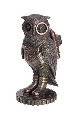 Steampunk Owl with Jetpack Statue Sculpture on Gears