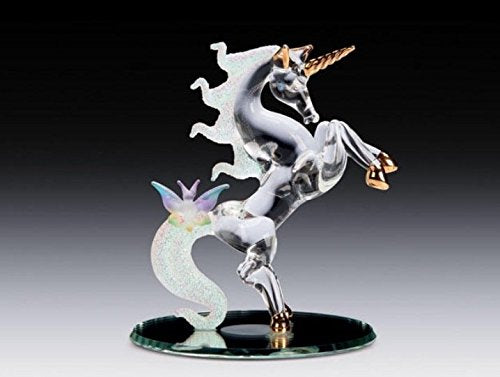 Queenmew DAR Giftware Blown Glass Unicorn with Butterfly Figurine Collectible 4 Inches Tall