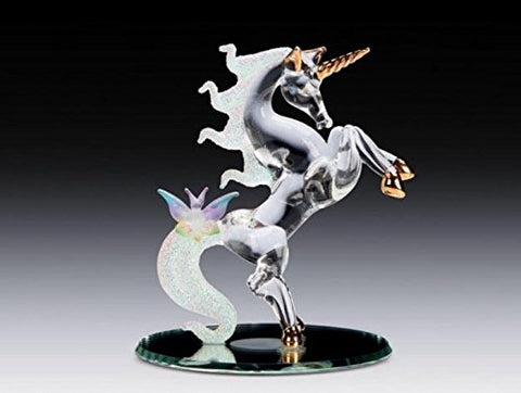 Queenmew DAR Giftware Blown Glass Unicorn with Butterfly Figurine Collectible 4 Inches Tall