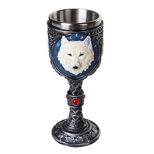 Pacific Giftware Lone Spirit White Wolf Celtic Magic 7oz Wine Chalice Goblet with Red Gemstone