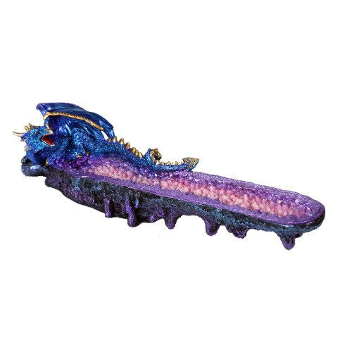 Pacific Giftware Blue Dragon on Amethyst Gemstone Quartz Stick Incense Burner Medieval Fantasy 10.75 Inch L