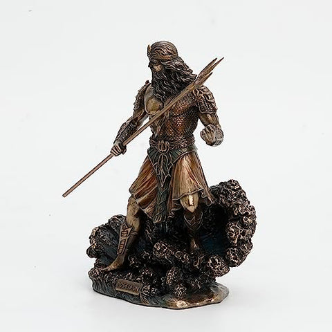 Veronese Design 8" Tall Poseidon Ruler of The Sea Holding Trident Standing On Wave Cold Cast Resin Statue Antique Bronze Finish Sculpture