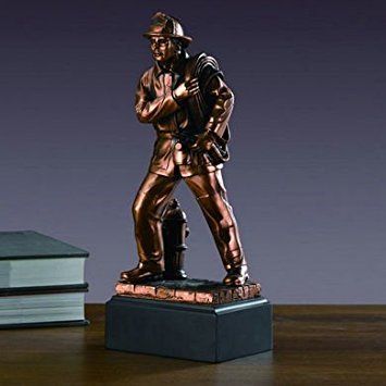 Not Just an Empty Box Fire Fighter Statue Bronze Plated Fireman Figurine