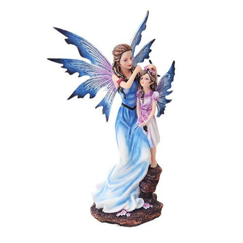 PTC 9 Inch Mother and Young Girl Blue Winged Fairy Statue Figurine