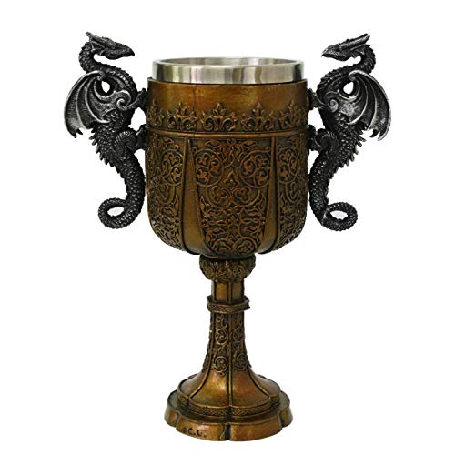 Pacific Giftware Double Dragon Drinking Chalice Goblet 9 inches Tall