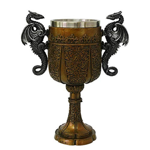 Pacific Giftware Double Dragon Drinking Chalice Goblet 9 inches Tall