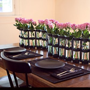 Danya B. QB280 Table Centerpiece - Large Metal and Glass Six-Tube Bud/Flower Vase Set - Hinged for Variable Arrangement