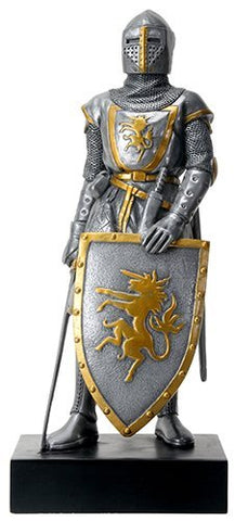 Silver Colored French Knight Design Standing Statue in Full Armor