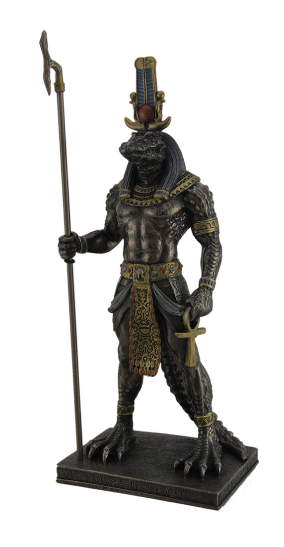 Veronese Design Sobek Ancient Egyptian Crocodile God of The Nile Bronzed Finish Statue