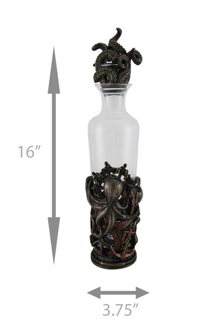 Resin And Glass Liquor Decanters High Seas Spirit Nautical Steampunk Octopus Glass Spirit Decanter 3.75 X 16 X 3.75 Inches Bronze