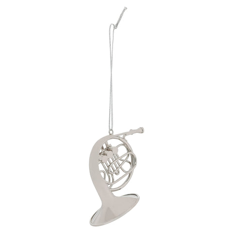 Broadway Gifts Co Silver Tone French Horn Instrument 4 inch Brass Hanging Ornament