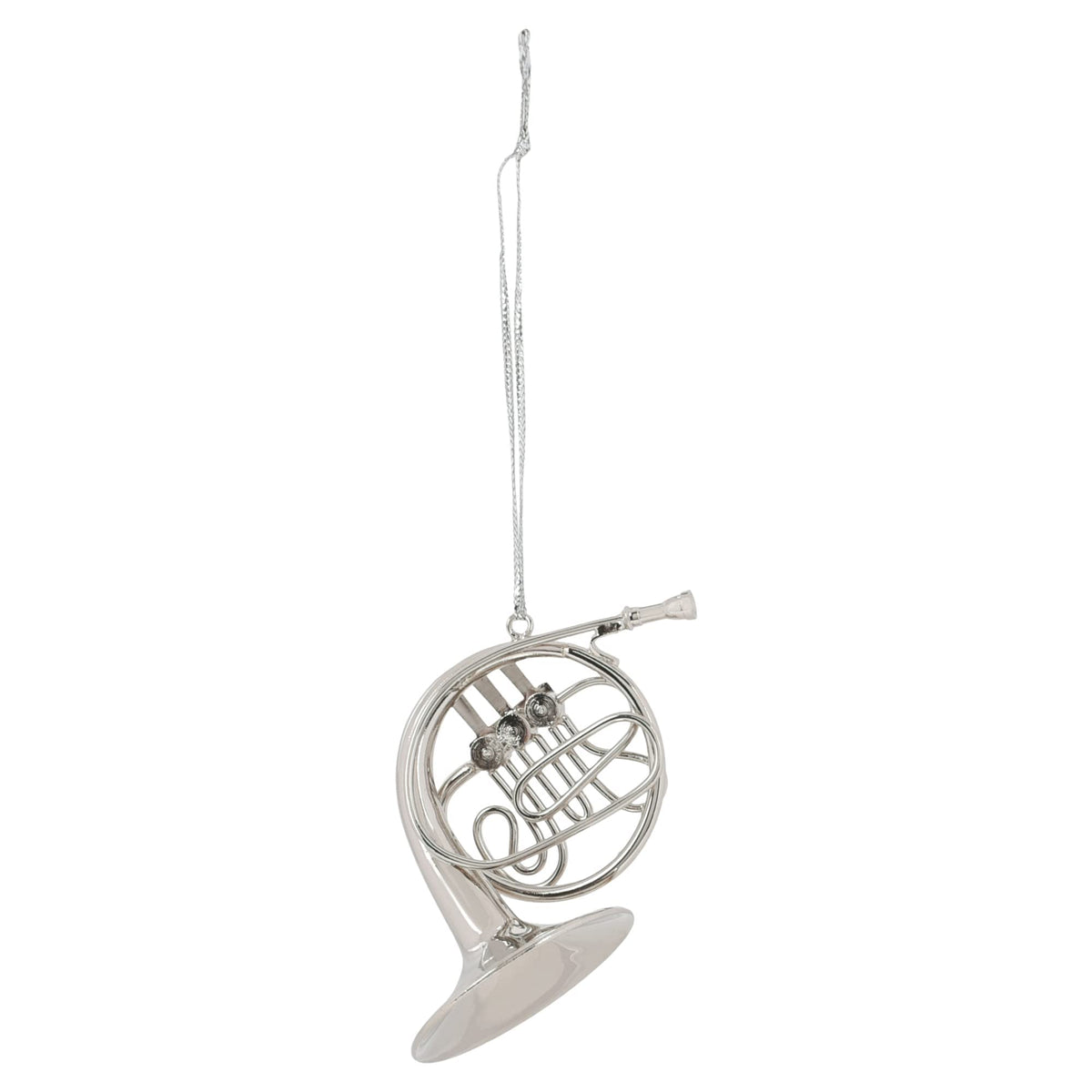 Broadway Gifts Co Silver Tone French Horn Instrument 4 inch Brass Hanging Ornament