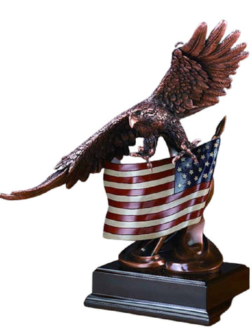 Treasure of Nature Soaring Glory Eagle with American Flag Bronze Finish Sculpture with Base, 14 x 11 x 16 inch