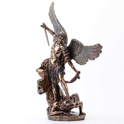 Veronese Design 14 1/8 Inch Archangel Saint Michael Tramples Demon Religious Sculpture Defeating Lucifer Resin Statue Bronze Finish