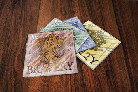 Harry Potter Glass Coaster Set - Hogwarts House Crests - Comes with Stylish Wooden Holder