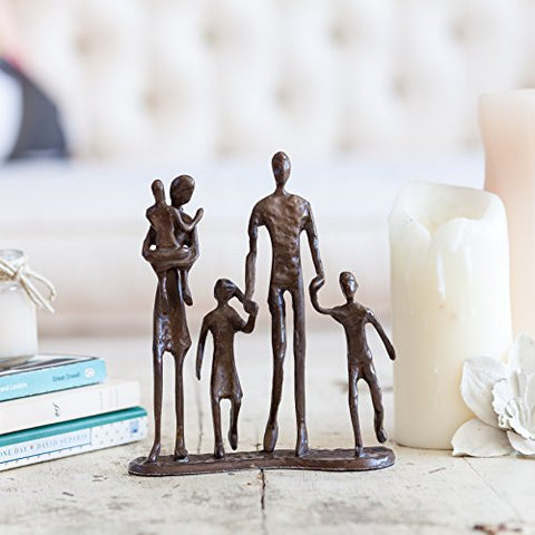 Danya B. Family of Five Sand Casted Metal Sculpture in a Beautiful Bronze Finish Bottom-Lined with Velveteen, Home Decor Gift for Parents, Grandparents from Kid(s)