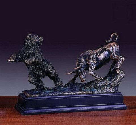 Classic Fighting Stock Market Bull & Bear Statue