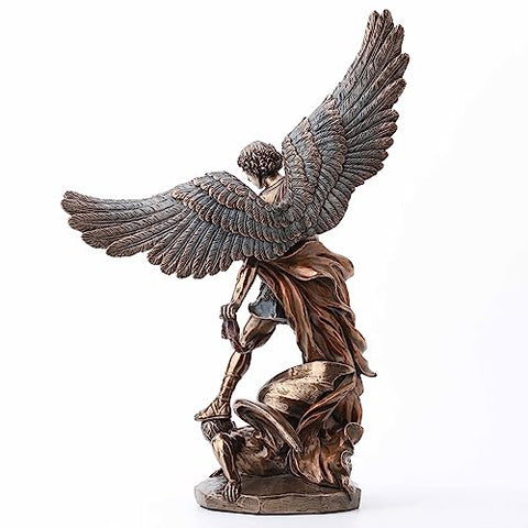 Veronese Design 14 1/8 Inch Archangel Saint Michael Tramples Demon Religious Sculpture Defeating Lucifer Resin Statue Bronze Finish