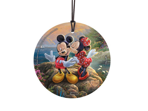 Trend Setters Disney Thomas Kinkade Artwork Mickey and Minnie Sweetheart Bridge 3.5” Starfire Prints Hanging Glass Print Accessory