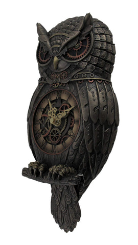 Veronese Design 12.5" Tall Steampunk Owl Pendulum Wall Clock Cold Cast Resin Antique Bronze Finish Wall Sculpture