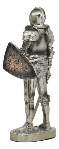 Ebros Gift Medieval Suit of Armor Valiant Swordsman Brave Lionheart Knight Coat of Arms Figurine 7" H