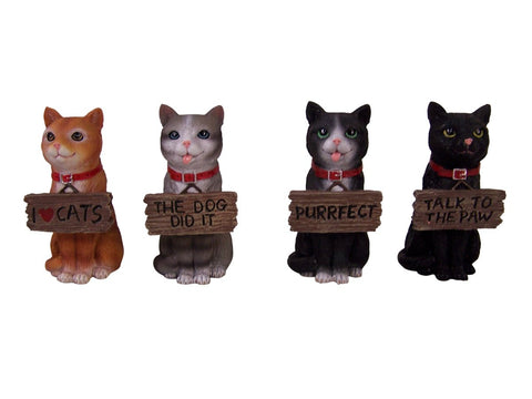 Set of 4 Feisty Felines Kittens Holding Plaques Decorative Figurines, 4 Inch