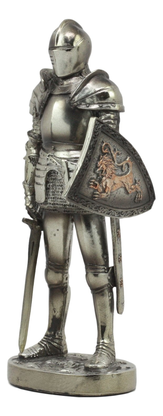 Ebros Gift Medieval Suit of Armor Valiant Swordsman Brave Lionheart Knight Coat of Arms Figurine 7" H