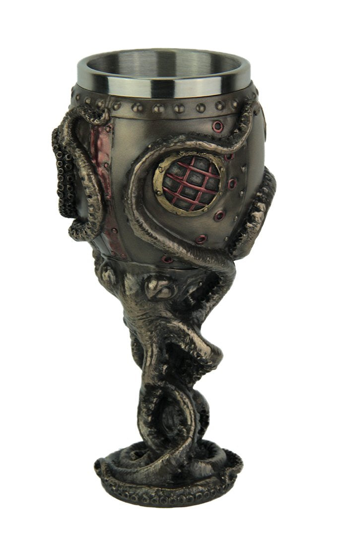 Resin Goblets Steampunk Brass Octopus Grasping Bathysphere Goblet 3.5 X 7.25 X 3.5 Inches Bronze