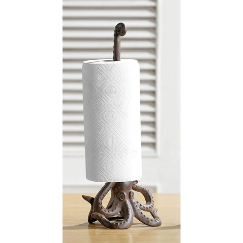 Rustic Brown Cast Iron Long Arm Octopus Paper Towel Holder