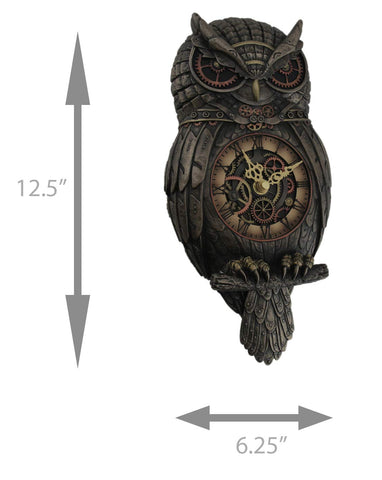 Veronese Design 12.5" Tall Steampunk Owl Pendulum Wall Clock Cold Cast Resin Antique Bronze Finish Wall Sculpture