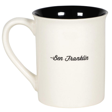 Enesco Our Name is Mud Fly a Kite Ben Franklin History Coffee Mug, 16 Ounce, Black and White