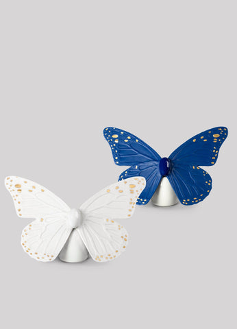 LLADRÓ Butterfly Figurine. Golden Luster & Blue. Porcelain Butterfly Figure.