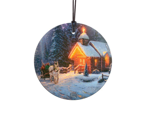Thomas Kinkade - Christmas Chapel - 3.5” Starfire Prints Hanging Glass Print Accessory - Ideal Decoration for Gifting and Collecting