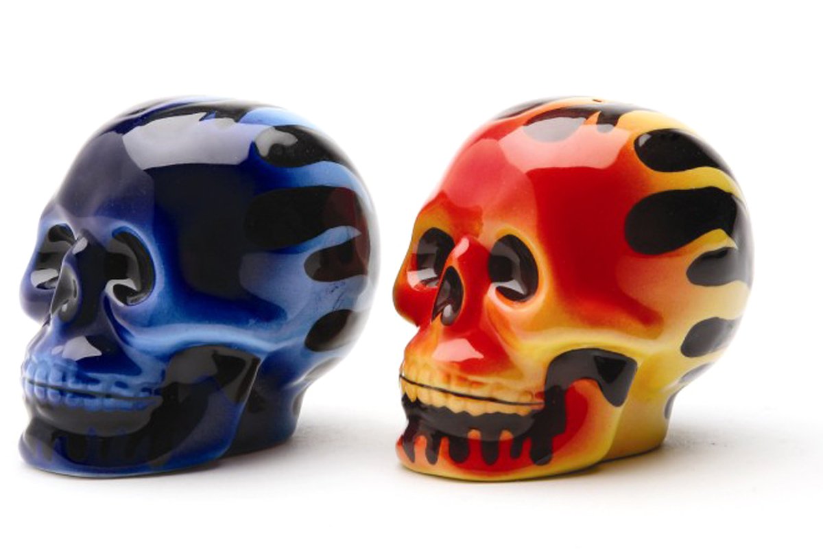 Pacific Giftware Flaming Skull Set of Salt and Pepper Shakers